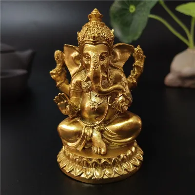 Golden India Ganesha Statue Sculpture Feng Shui Home Decoration Ornaments Buddha