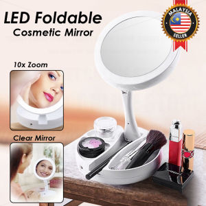 Double Side LED Makeup Mirror 10x Magnification Illuminated Cosmetic Mirror / Cermin Boleh Lipat