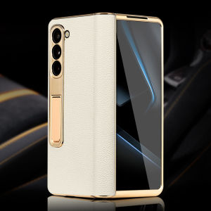 LANGSIDI Ốp điện thoại nắp gập da thật cho Samsung Galaxy Z Fold 7 6 5 4 3 8 Fold8 Ultra Fold7 Fold5 Fold6 Ốp lưng mạ vàng kèm miếng dán gương kính cường lực Cao cấp chống sốc Chống trượt Hấp thụ sốc Thủ công