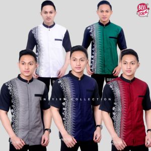 Koko Kemeja Bordir Kombinasi Batik Pria Dewasa Lengan PENDEK Motif KENTRUNG Katun Premium Baju Muslim Lebaran 2025 Terbaru