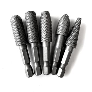 DOHOHO 5Pcs/Set 1/4inch Hex Shank Rotary Rasp File 6.35mm Hexagonal Handle Super Hard Grinding Burrs Steel Electric Grinding Head Metal Wood Grinding