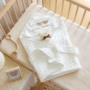 ผ้าขนหนูห่อตัวทารกแรกเกิดผ้าฝ้ายบริสุทธิ์นุ่มปักลายการ์ตูนผ้าห่มห่อถุงนอนกลางแจ้งสำหรับเด็กทารก