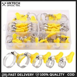 48 Piece 8-29mm Thumb Screw Hose Clamps Assortment Kit Key-Type Stainless Steel Worm Gear Hose Clamp for Pipe Fuel Line Plumbing Automotive