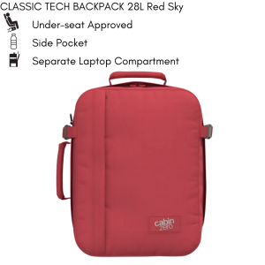 CabinZero Classic Tech Travel Cabin Backpack – Lightweight Carry-On Laptop Backpack with USB Charging Port RFID Pocket Water-Resistant Fabric & Lockable Zippers – Ideal for Travel & Work