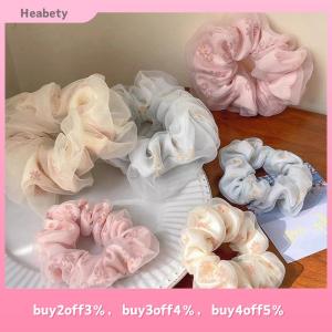 Heabety Double Layer Silk Organza Scrunchies Sweet Flower Hair Band For Girls Ponytail Holder Rubber Bands Hair Ties Hair Accessories