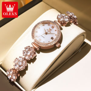 OLEVS 5638 Quartz Fashion Women Watch Gift Round-dial Stainless Steel Watchband Wristwatch Calendar