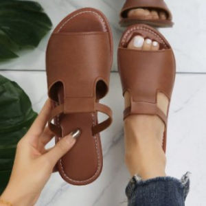 Free Shipping Plus-Size WomenS Flat Sandals New Spring/Summer Collection Featuring A Hollow-Out Design And Solid Color With A Fish-Mouth Style