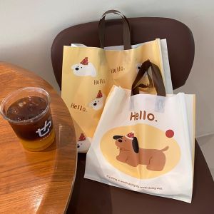 (10pcs) HELLO PUPPY Party Hat Printed Design Premium Plastic Bag w/ Handle Expandable Sides Gifts Parties