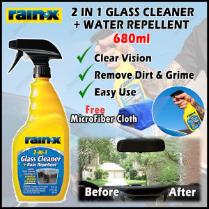 🌱 Rain-X / Rain - X / Rain X / RainX 2 In 1 Glass Cleaner + Rain Repellent 680ml Clear Clean Vision Remove Dirts Residue Bugs Water Beading Effect Easy Apply Car Care Original Ready Stock Car Care DIY