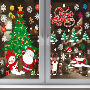 DECAL NOEL – Hít Tĩnh Điện Dán Kính Ông Già Noel Tuần Lộc Người Tuyết 04 In Sắc Nét - JC-A71(35*50cm*2)