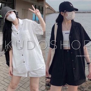 Set 2 món đũi blazer đùi phom thụng ulzzang mặc thoải mái/ Set áo sơ mi cộc tay kèm quần đùi ống rộng bigsize - kudoshop
