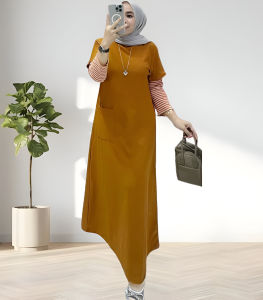 Gamis Kaos Dewasa Jumbo Alisya Dres Kaos Katun Combed 24s S M L XL XXL 3XL 4XL Dress Santai Wanita