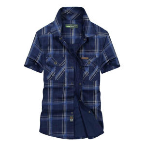 Jeep tinh thần tay ngắn quân đội Áo Sơ Mi Nam Tác Chiến mùa hè 100% tinh khiết Bông Áo sơ mi kẻ sọc Áo thương hiệu cỡ lỡn 5XL camisa nam tính 2023