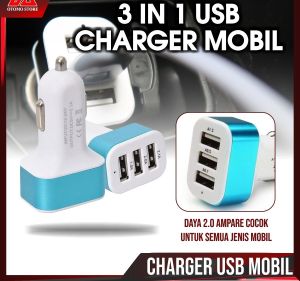 Charger Mobil Car Charger 3 Output 5.1A Port USB 3in1 Tanpa Kabel