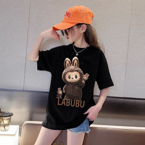 Labubu Oversized White T shirt for Kids Girls Short-sleeved Cotton Shirt Cartoon Top for Girls