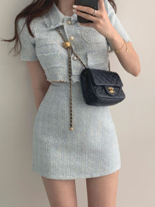 2020 New Fashion Tweed Two Piece Set Women Crop Top Mini Skirt Set Two Piece Outfits Female Elegant Skirt Suit