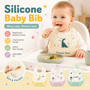 Silicone Baby Bib Waterproof Feeding Bib Adjustable Toddler Infant Weaning Food Catcher Easy Clean