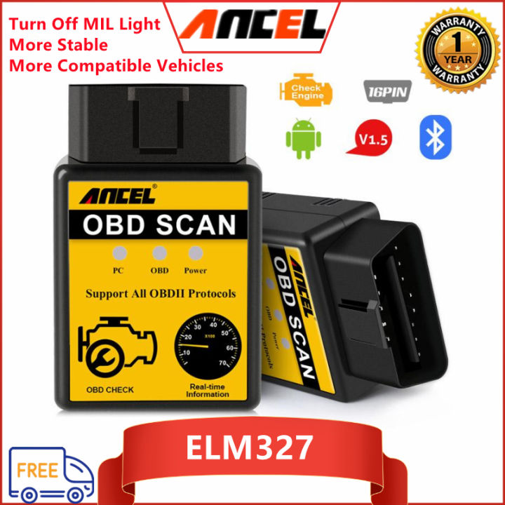 【Genuine & Warranty】ANCEL ELM327 OBD2 Bluetooth Scanner Turn Off Engine