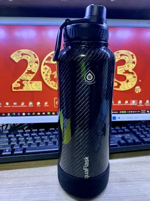 AQUAFLASK (40oz) AQUA FLASK Wide mouth w/ flip cap Vacuum Insulated Stainless Steel Drinking Water Bottle CARBON LODI