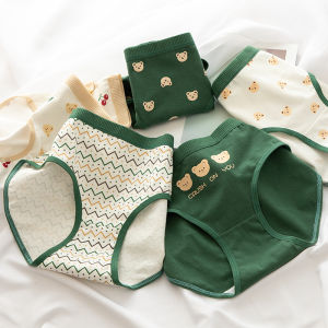 5Piece Japanese cute Bear green cotton underwear girl panties pure cotton crotch mid-waist cute cartoon student panties women underwear girl clothes