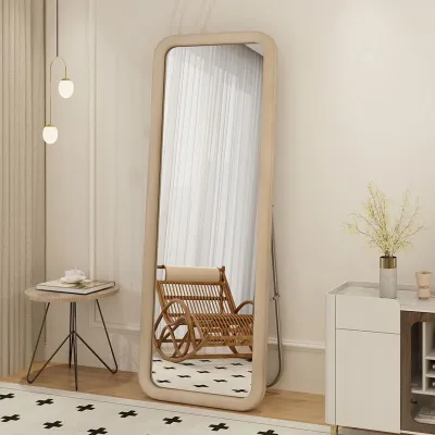 Flannel Full-length Mirror Cream Floor Mirror for Living Room Wall-mounted Dressed Mirror