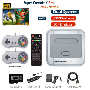 New Super Console X Pro Mini TV Video Retro Game Consoles Android 7.1 Chip S905X 4K HD Built-in 50000 Games TV Box Wifi 2.4G Wireless Controller for PSP/N64/DC/NDS/PS1/NES/MD Support Youtube Gift for Kids