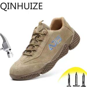 QINHUIZE Labor insurance shoes mens summer breathable deodorant lightweight soft bottom shoes anti-puncture site wear-resistant work shoes steel toe work safety boots safety shoes male