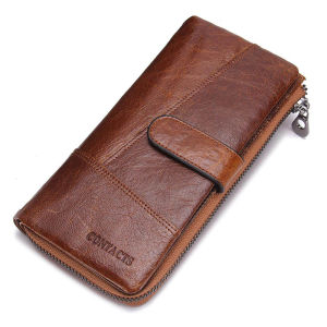 Genuine Leather Men Wallet High Quality Long Clutch Wallet With Card Holder Zipper Coin Purse Cellphone Pocket