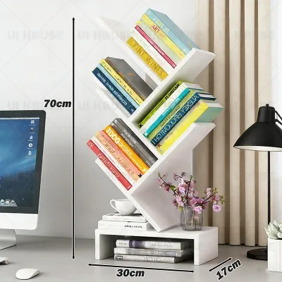 6 Tier Tree Book Shelf Small Desktop Bookshelf with Storage Organizer Wood Bookcase Desk Display Bookshelves Floor Standing Organizer Bookcases for Living RoomBedroomOffice