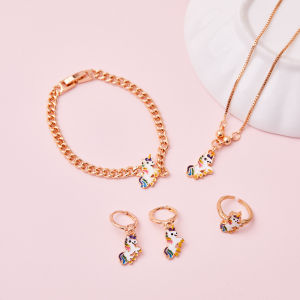 Y044 Set Perhiasan Anak Unicorn Set Gelang Anak Perempuan Unicorn Set Anting Lapis Emas Kalung Anak Satu Set
