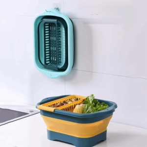 GAOSU Double Layer Foldable Fruit Vegetable Washing Basket Hanging Raised Base Collapsible Drainer Portable with Drainage Outlet Colander Outdoor