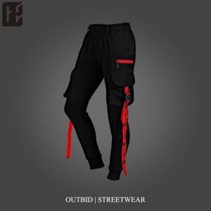 Celana Jogger cargo Sport pria terbaru red zipper [hitam] Joger