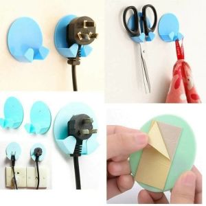 Hook Dinding Sepasang Tempelan Gantungan Cantolan Tempat Colokan Kabel Hemat Ruang