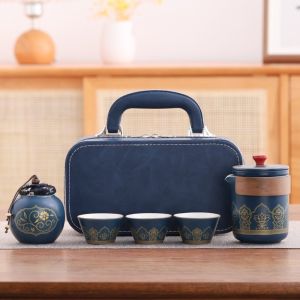 GUHEHARD Gốm sứ Bộ trà du lịch có hộp đựng với hộp bảo vệ Bộ quà tặng trà Bộ ấm trà và tách Di động Bộ ấm trà sứ Sử dụng khi đi du lịch