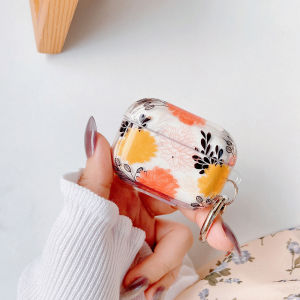 AirPods 3 Case ดอกไม้ดอกไม้เคสหูฟังเกราะกันกระแทก พร้อมพวงกุญแจเต็มรูปแบบป้องกันพกพาหูฟังบลูทูธ สำหรับ AirPods 3rd ป้ายแท็กตะขอ
