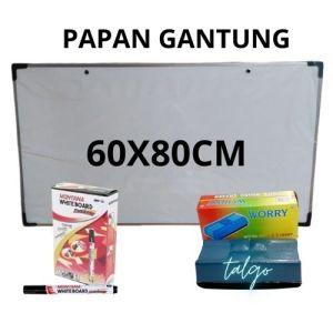 Papan tulis 60x80 cm whiteboard dan blackboard 2 sisi gratis spidol dan penghapus