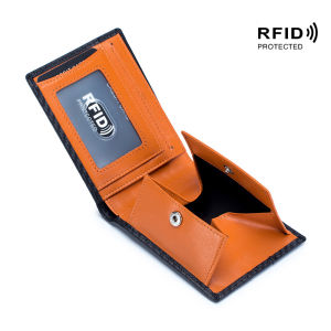[With Coin Pocket] LEGILIMENS RFID Anti-theft Brush Carbon Fiber Texture Leather Wallet Trendy Niche Style Leather Ultra-thin Wallet Casual Short Leather Wallet