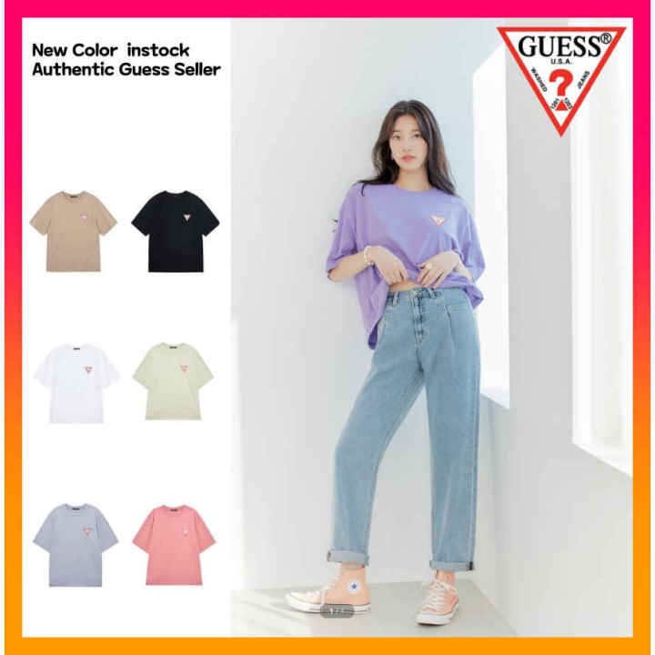 100 Authentic Guess Korea Unisex triangular Overfit T shirt 8 Colors Lazada Singapore