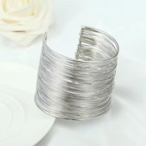 New Fashion Wire Bracelet Metal Wide Bangle Multi-layer Opening Wide-Style Personality Bracelet Popular Women Hand Accessories