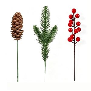 WXUZGC168 10Pcs Plastic Material Artificial Christmas Picks Pinecone Embellishments Vase Ready Christmas Berry Stems Fake Sprigs Design Decorative Branches Holiday Decor