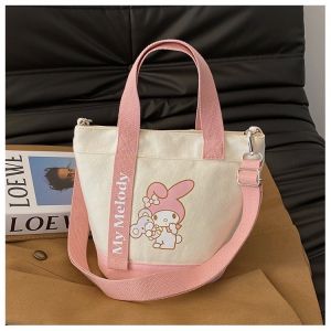 ASCENSION FASHIONKorean INS Cute Sanrio Canvas Crossbody Bucket Bag Melody Pochacco Kuromi Kitty Cat Fashionable Handbag