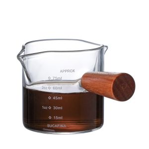 Gelas Ukur Takar Kopi 75ml Measuring Glass with Scale Espresso Coffee Shot Glass With Wood Handle