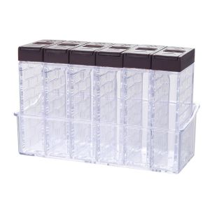 NBANLIKE 6Pcs/Set Plastic Spices Container Set Double Opening Cover 6-in-1 Seasoning Storage Box Easy To Use with Tray Spice Canister Set Kitchen Supplies