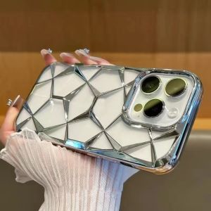 Mạ Hình Học 3D xuyên thấu đính kim cương Ốp điện thoại cho Iphone 15 11 12 13 14 Pro Max silicon mềm vỏ Cản Sốc chống sốc
