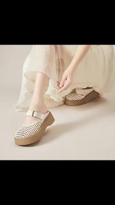 [Free Shipping] 2026 Summer Outdoor Thick-Soled Non-Slip Breathable Lazy Sandals With Woven Hollow Mesh And Toe Cover For Women