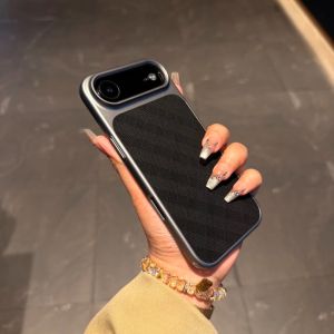 For iPhone Air Case Fashion Matte Woven Checkered PC Electroplated Frame Phone Cover For iPhone Air Shell Shockproof Bumper