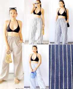 charlotte Plain and Stripe Cotton Beach Summer Casual Cotton Linen Pants - xs to large - multi way to wear - for casual formal office and beach wear - brand new with tag - 100 percent cotton - made of soft fabric - fabric from abroad - premium qual