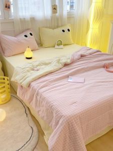 Washed Cotton Air Conditioning Quilt Thin Summer Cool Quilt Bed Sheet Set Four-Piece Summer Single Dormitory Summer Quilt Three-Piece Set LZD
