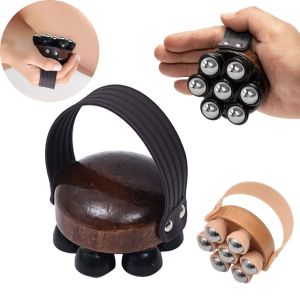 KJ57K Wooden Material Handheld Massage Tool Ergonomic Handle 360 Degree Rotate Manual Body Roller Portable Non-slip Roller Ball Massager Home Use