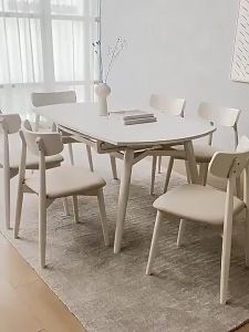 Dining Table Slate Solid Wood Variable Round Table Retractable Foldable Small Apartment